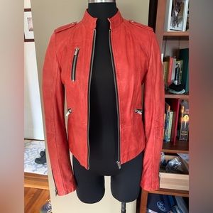 Genuine Leather Red Moto Jacket Bomber Small